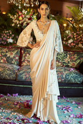 Ivory Satin Saree - Shreeka